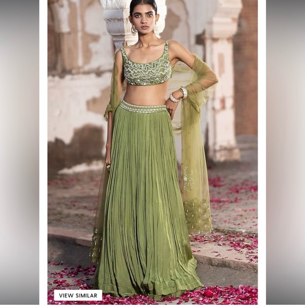 Seea Olive Green Embroidered Maxi Dress with Dupatta